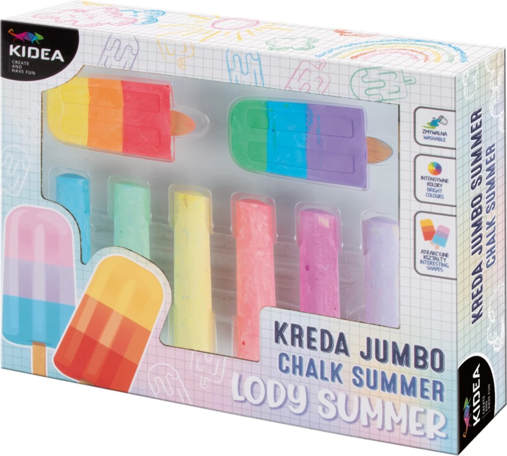 Цветни тебешири Kidea Jumbo Summer Цветни тебешири Kidea Jumbo Summer - 8 броя -