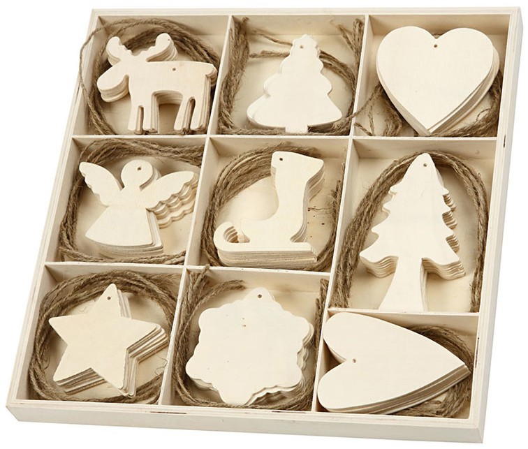 Коледни украшения от дърво Creative Company - 72 броя - 
