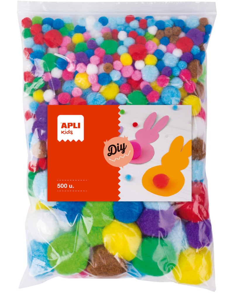 Цветни декоративни помпони Apli Kids Цветни декоративни помпони Apli Kids - 500 броя -