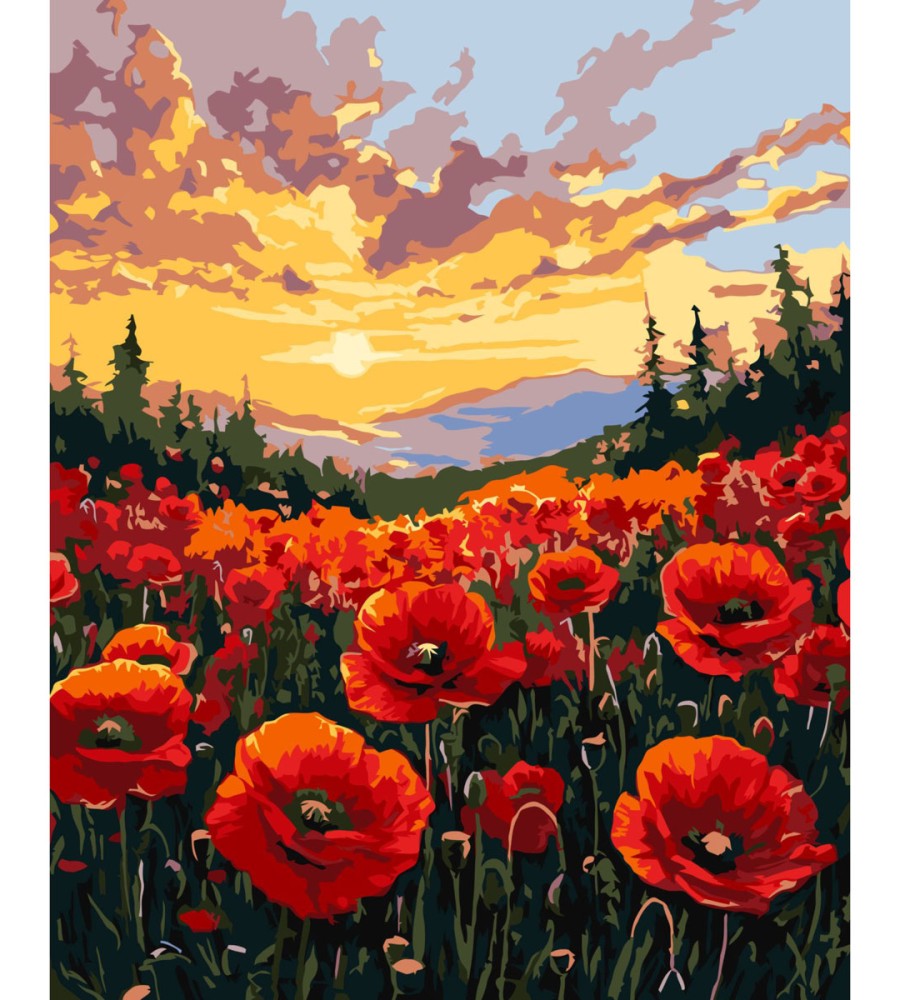 Рисуване по номера Ideyka - Поле с макове Рисуване по номера Ideyka - Поле с макове - 40 x 50 cm -