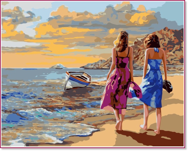 Рисуване по номера Gradientti - Приятелки на плажа - 50 x 40 cm - 