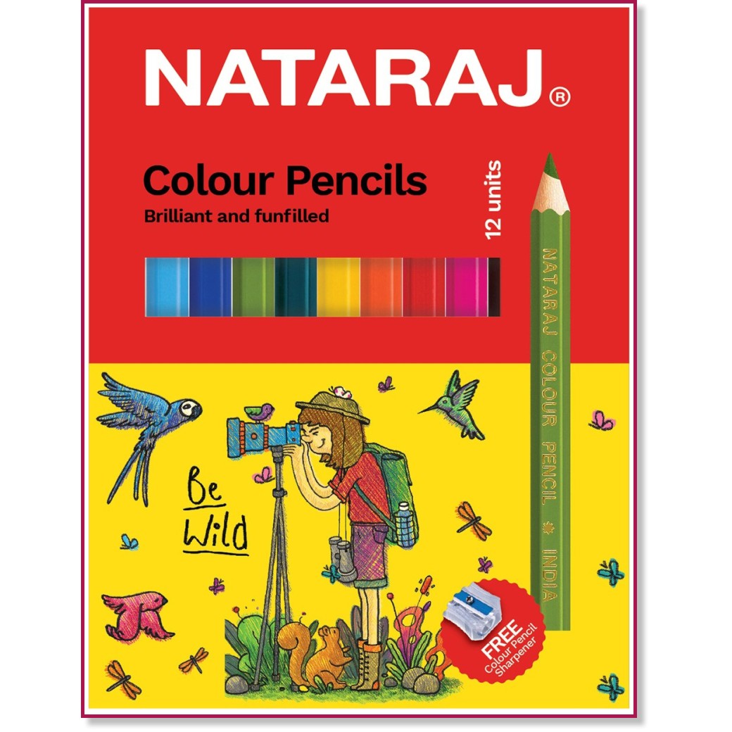 Къси цветни моливи Nataraj Къси цветни моливи Nataraj - 12 цвята и острилка -