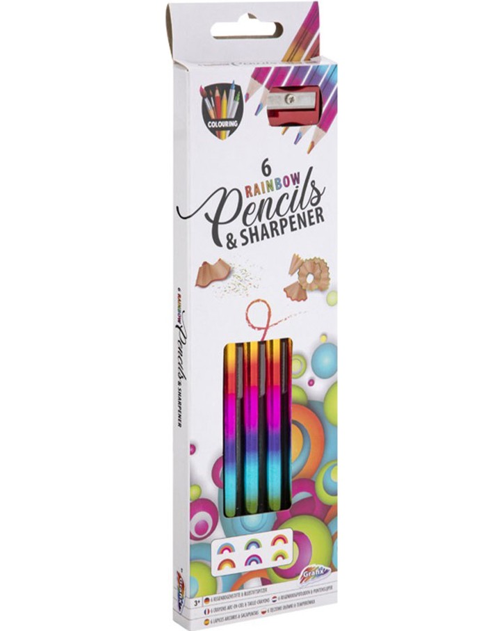 Моливи с многоцветен графит Grafix - 6 цвята и острилка - 
