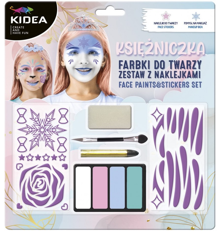 Бои за лице Kidea Princess Бои за лице Kidea Princess - 4 пастелни цвята и стикери -