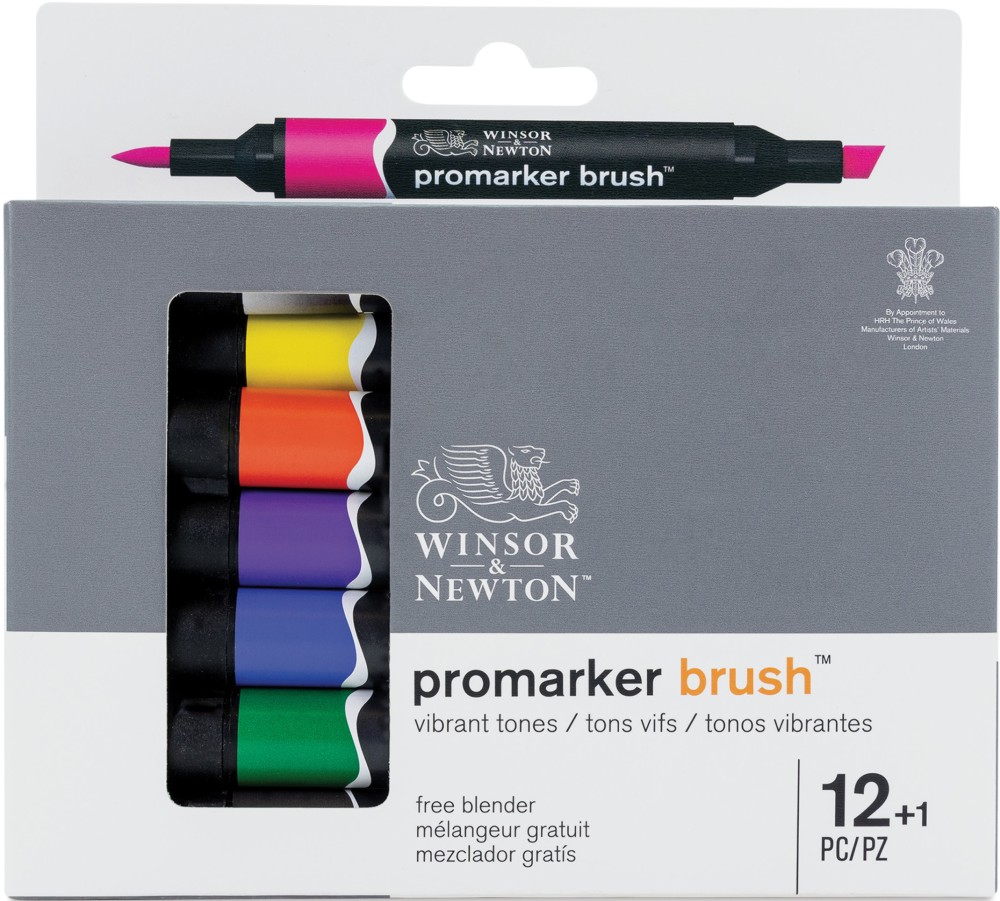 Двувърхи маркери Winsor & Newton Vibrant tones Двувърхи маркери Winsor & Newton Vibrant tones - 12 цвята и 1 блендер -