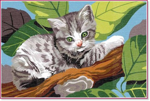 Рисуване по номера - Котка на дървото - 30 x 20 cm - 