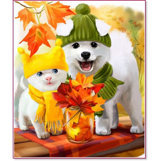Рисуване по номера - Кучета през есента - 20 x 30 cm - 
