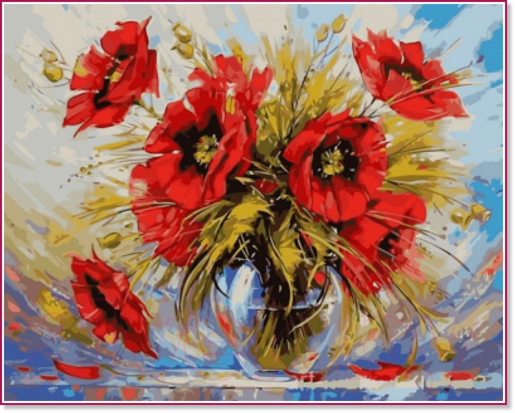Рисуване по номера Art Hobby - Макове във ваза Рисуване по номера Art Hobby - Макове във ваза - 40 x 30 cm -