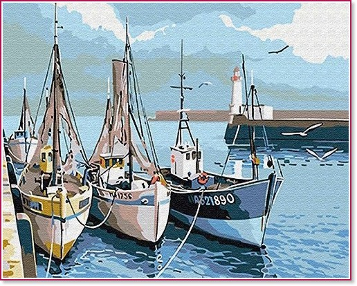 Рисуване по номера Art Hobby - Рибарски лодки Рисуване по номера Art Hobby - Рибарски лодки - 40 x 30 cm -
