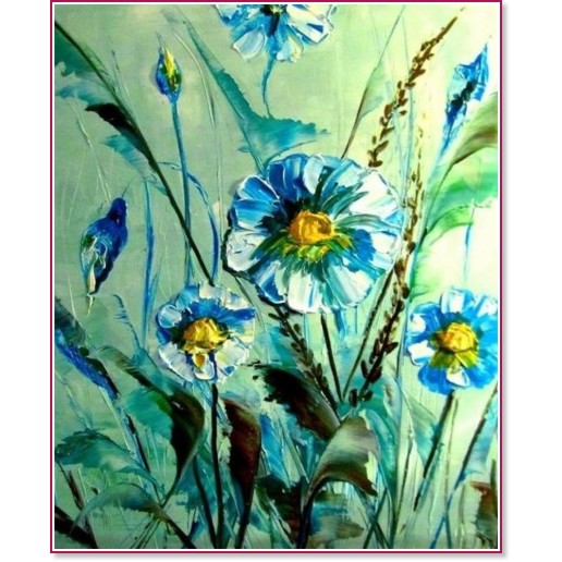 Рисуване по номера - Сини маргаритки - 40 x 50 cm - 