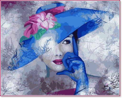 Рисуване по номера - Жена със синя шапка - 50 x 40 cm - 