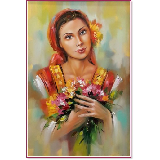 Рисуване по номера - Девойка с полски цветя - 40 x 50 cm - 
