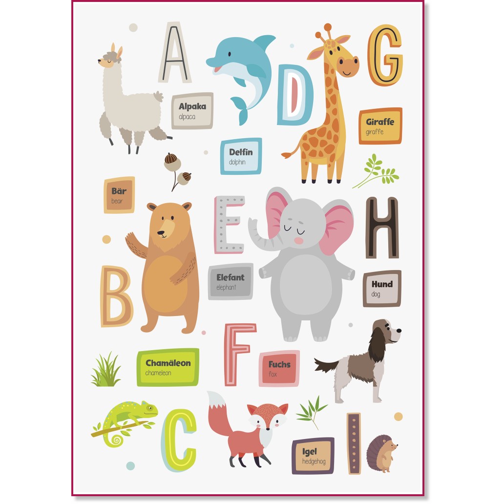 Самозалепващи стикери Heyda Alphabet and Animals Самозалепващи стикери Heyda Alphabet and Animals - 4 листа с формат А4 -