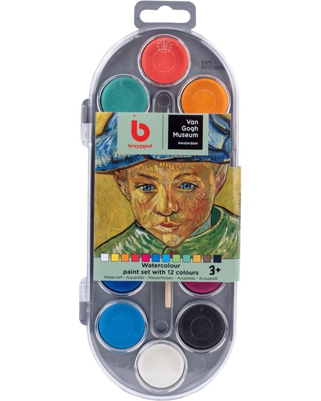 Акварелни бои Bruynzeel Van Gogh Museum - 12 цвята с четка - 