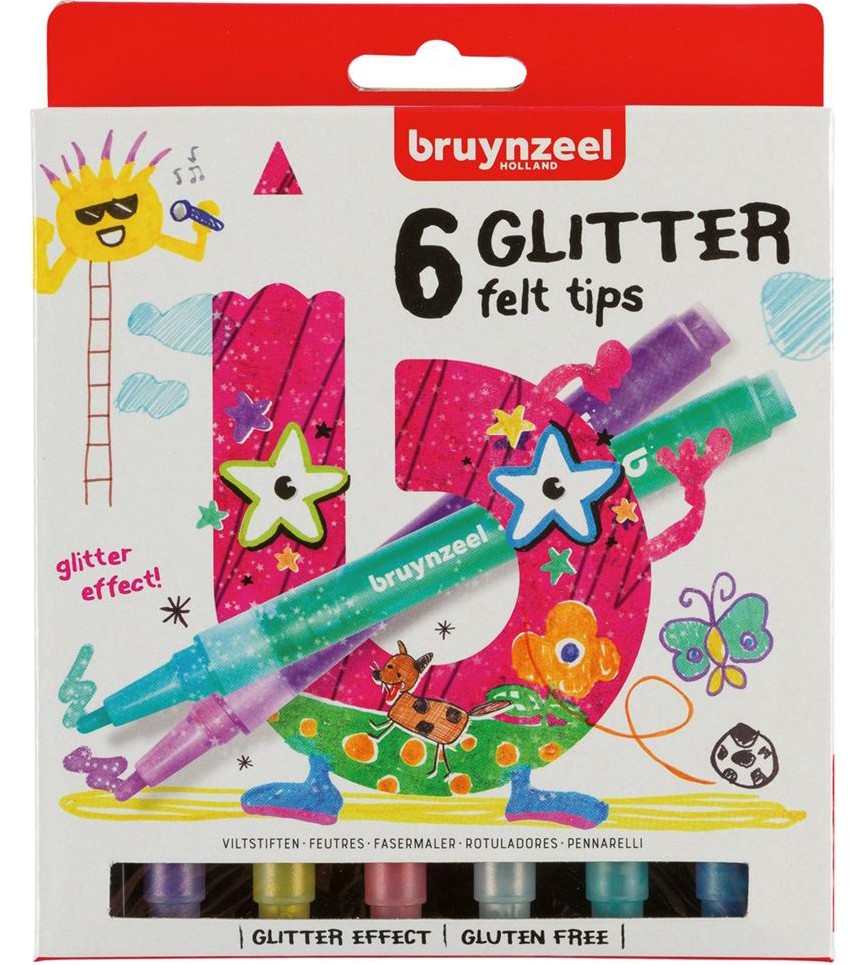 Флумастери Bruynzeel Флумастери Bruynzeel - 6 цвята с брокатен ефект от серията Kids -