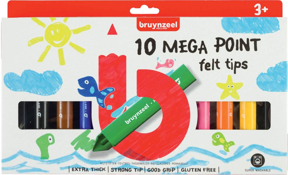 Флумастери с дебел писец Bruynzeel - 10 цвята от серията Kids - 