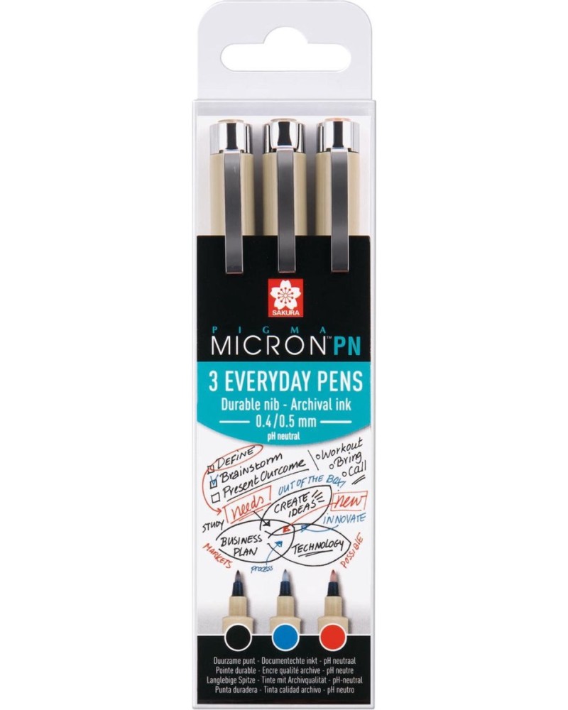 Цветни тънкописци Sakura Office Цветни тънкописци Sakura Office - 3 цвята от серията Pigma Micron -