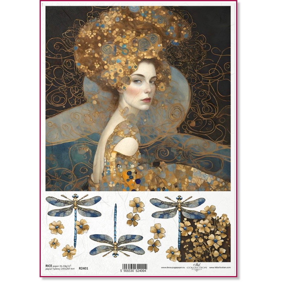 Декупажна хартия ITD Collection - Портрет с ар нуво мотиви Декупажна хартия ITD Collection - Портрет с ар нуво мотиви - A4 -
