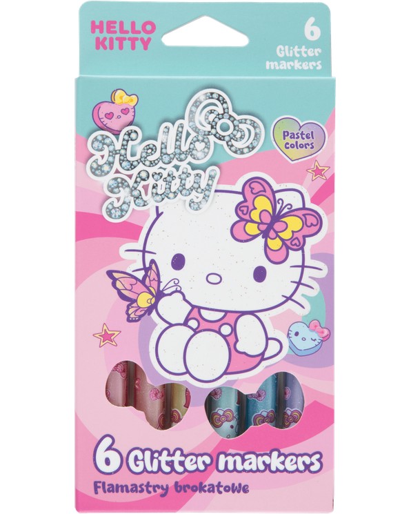 Флумастери Colorino Kids Pastel Флумастери Colorino Kids Pastel - 6 цвята с брокатен ефект на тема Hello Kitty -