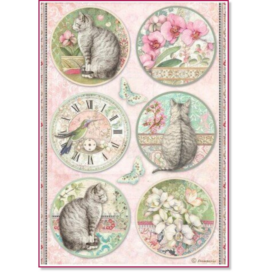 Декупажна хартия Stamperia Декупажна хартия Stamperia - A4 от колекцията Orchids and Cats -