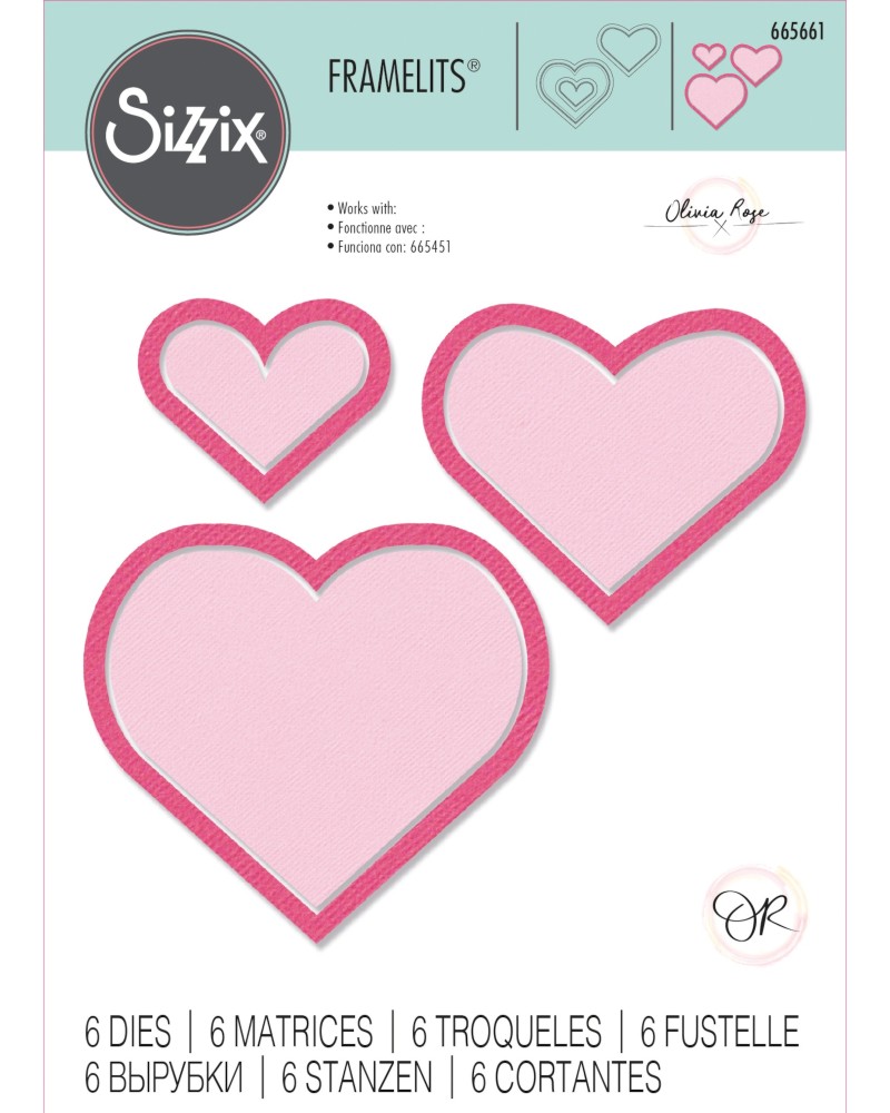 Щанци за машина за изрязване и релеф Sizzix Heart Frames Щанци за машина за изрязване и релеф Sizzix Heart Frames - 6 броя от 3.49 до 11.11 cm -