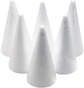 Конуси от стиропор Craft Material Конуси от стиропор Craft Material - 6 броя с височина 8 cm -