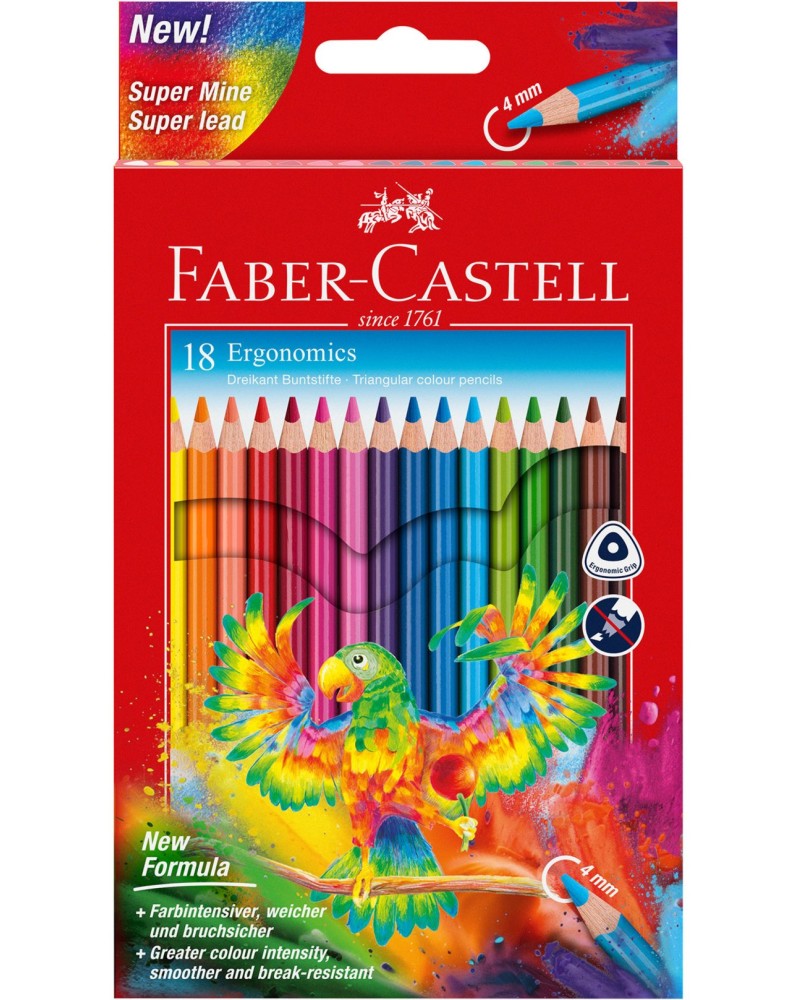 Цветни моливи Faber-Castell - Папагал Цветни моливи Faber-Castell - Папагал - 18 цвята -