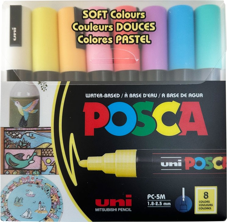 ������� ������� Uni-Ball PC-5M Soft Colours - 8 ����� �� ������� Posca - 