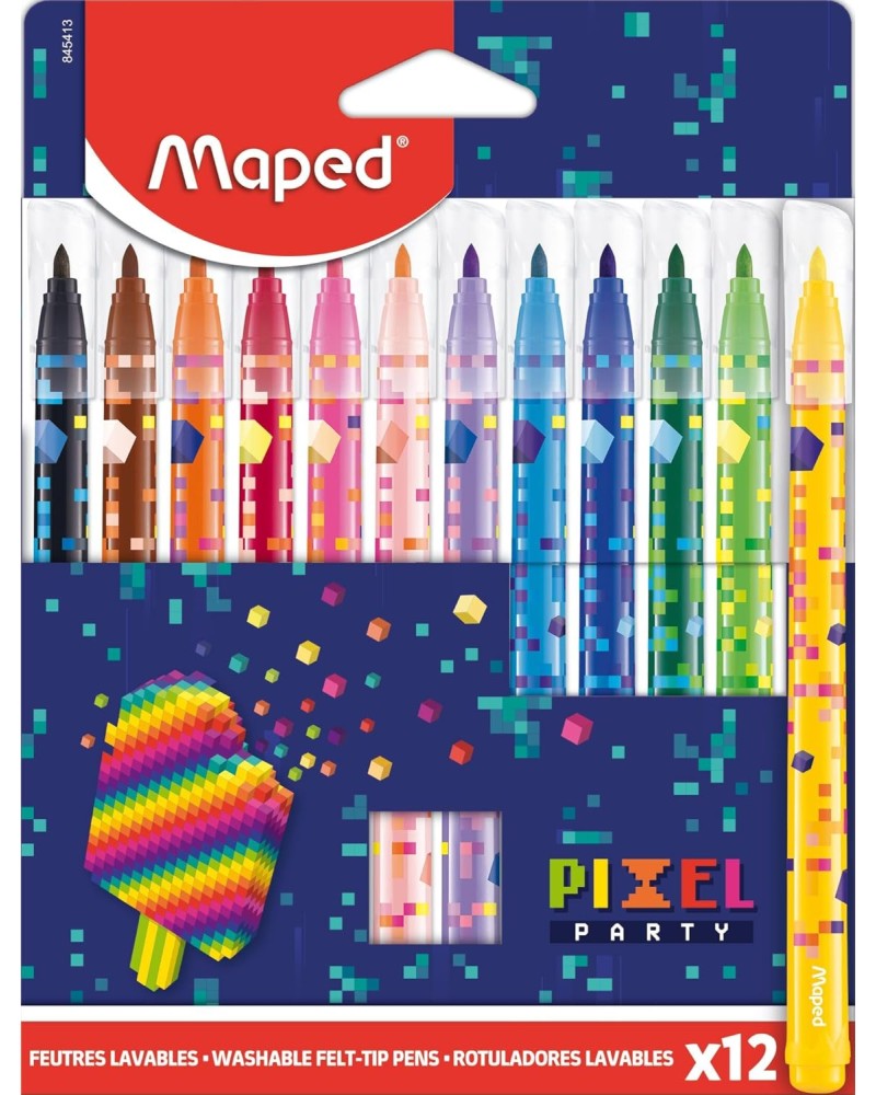 Флумастери Maped Флумастери Maped - 12 или 24 цвята от серията Pixel party -