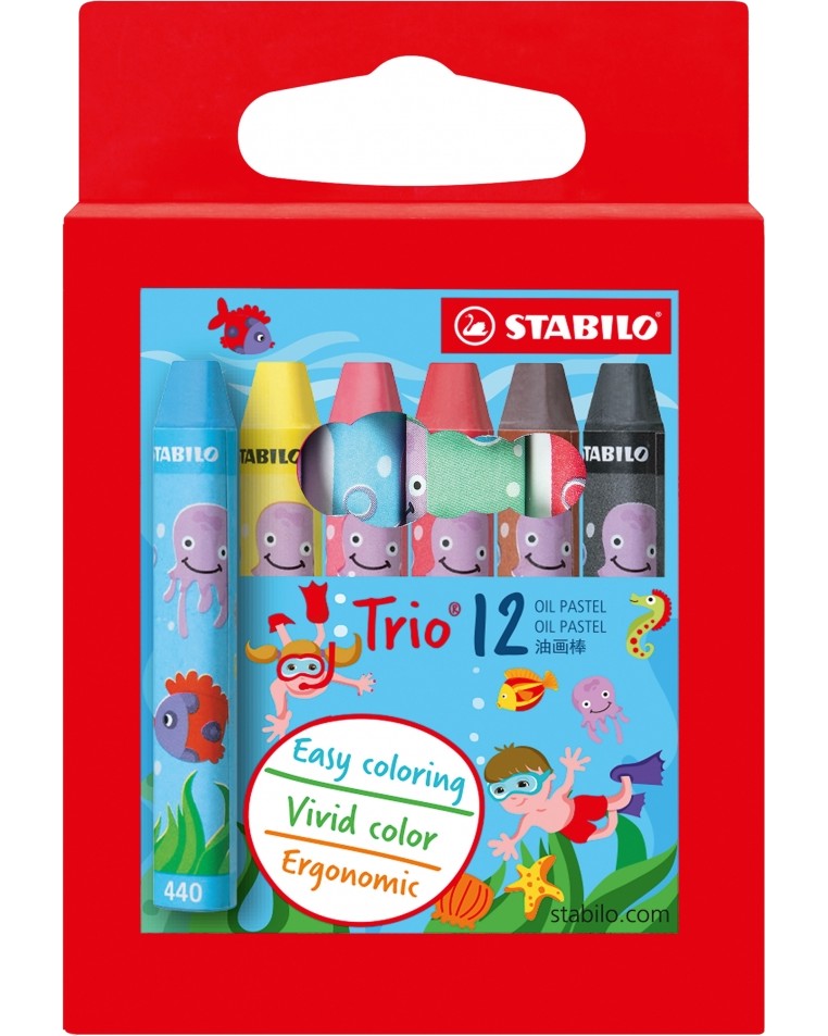 Маслени пастели Stabilo Trio Маслени пастели Stabilo Trio - 12 цвята -