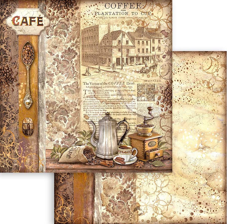 Хартия за скрапбукинг Stamperia - Кафе Хартия за скрапбукинг Stamperia - Кафе - 30.5 x 30.5 cm от колекцията Coffee and chocolate -
