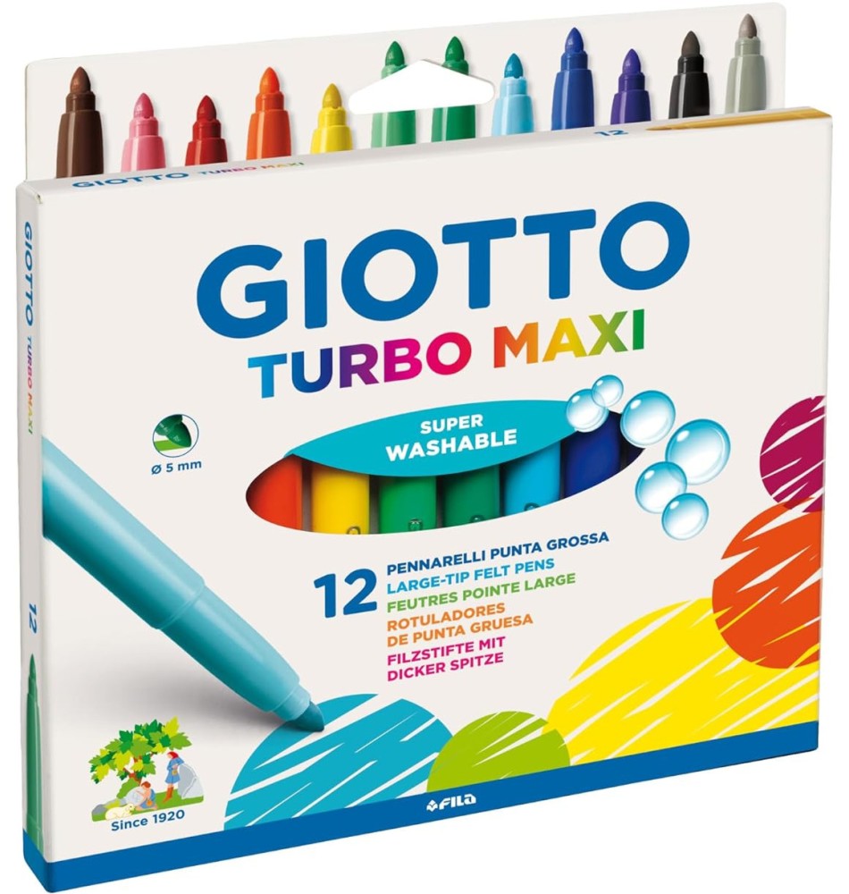 Флумастери Giotto Turbo Maxi Флумастери Giotto Turbo Maxi - 12 цвята -