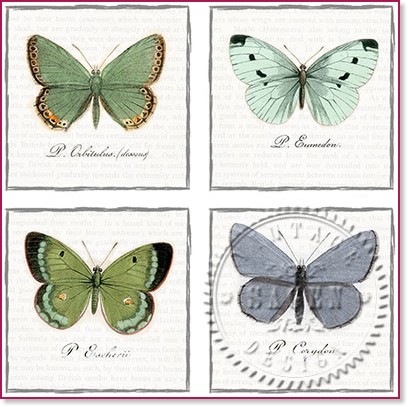 Салфетки за декупаж Sagen Vintage - Пеперуди Салфетки за декупаж Sagen Vintage - Пеперуди - 20 броя -