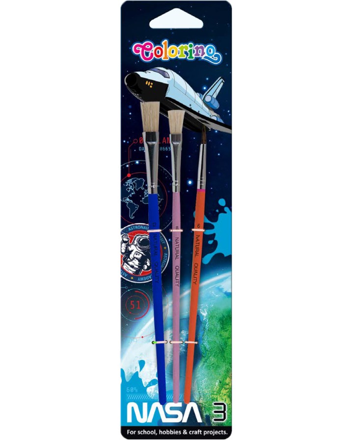 Четки за рисуване Colorino Kids - Совалка Четки за рисуване Colorino Kids - Совалка - 3 броя от серията Nasa -