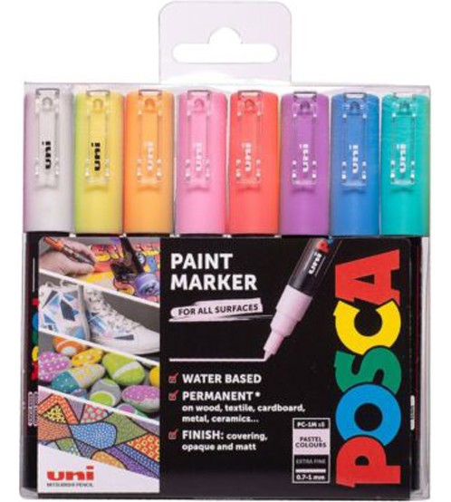 Акрилни маркери Uni-Ball PC-1M Soft Colours Акрилни маркери Uni-Ball PC-1M Soft Colours - 8 цвята от серията Posca -