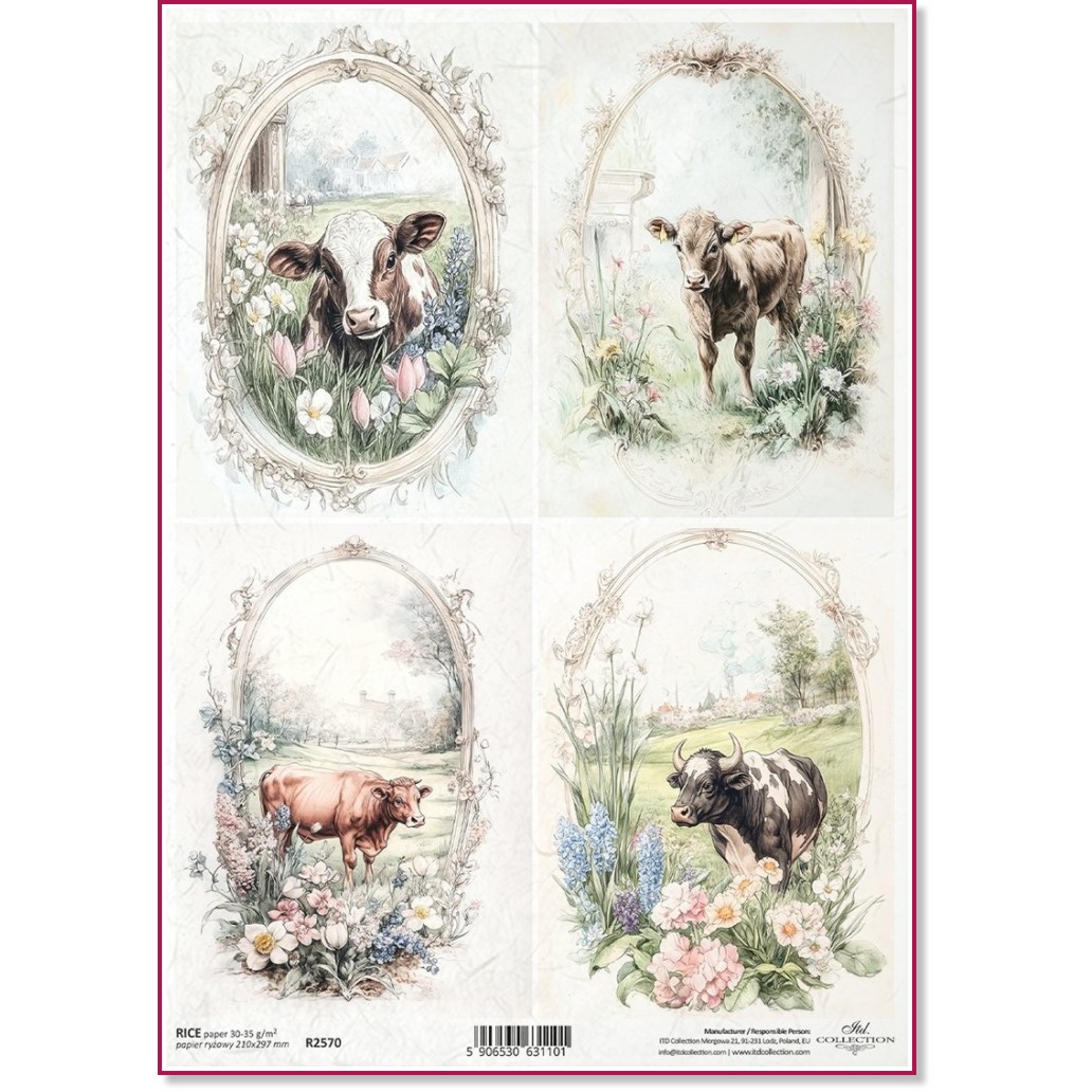 Декупажна хартия ITD Collection - Крави Декупажна хартия ITD Collection - Крави - A4 -