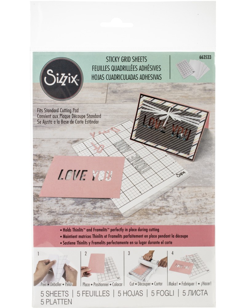 Разграфени листове Sizzix Sticky Grid Sheets Разграфени листове Sizzix Sticky Grid Sheets - 5 броя, 15.24 x 21.59 cm -