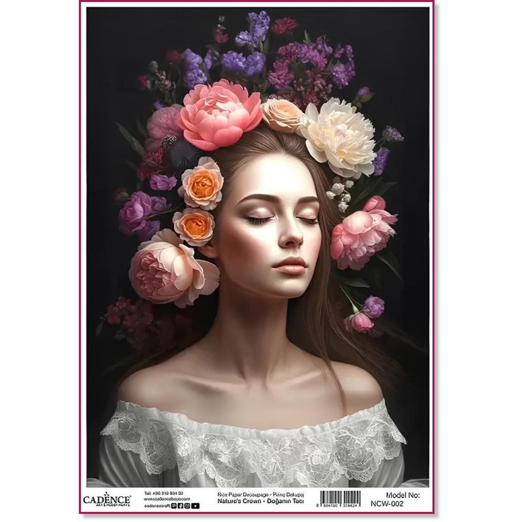 Декупажна хартия CADENCE - Жена и цветя Декупажна хартия CADENCE - Жена и цветя - A3 -