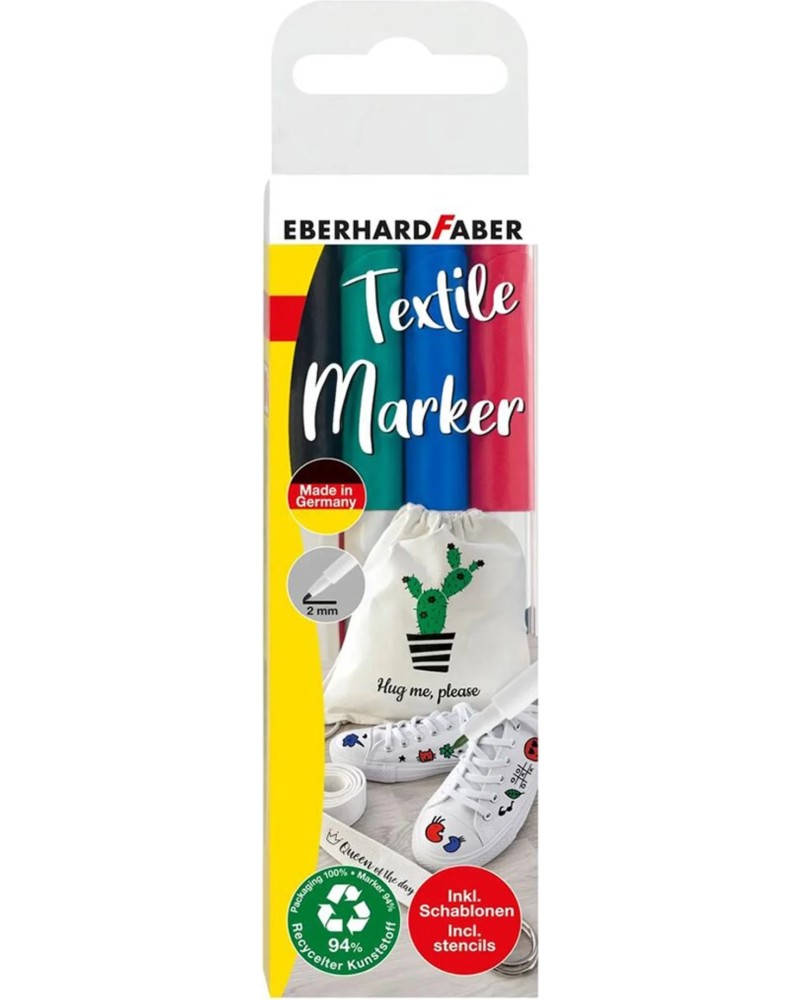 Маркери за текстил Eberhard Faber Маркери за текстил Eberhard Faber - 4 или 8 цвята -