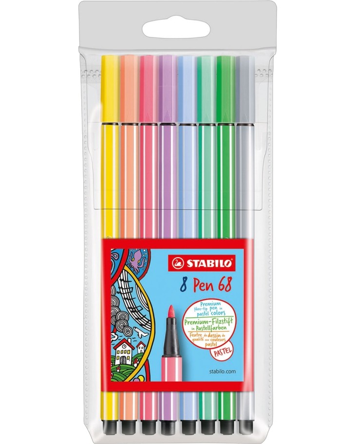 Флумастери Stabilo Pen 68 Pastel Флумастери Stabilo Pen 68 Pastel - 8 цвята -
