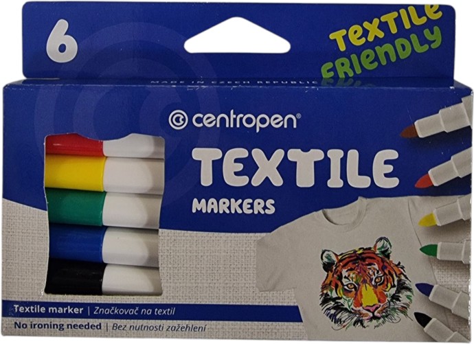 Маркери за текстил Centropen Маркери за текстил Centropen - 6 цвята -