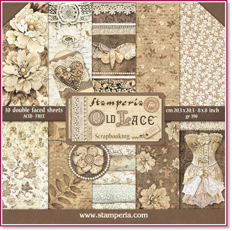    Stamperia -   - 10 , 20.3 x 20.3 cm   Old lace - 