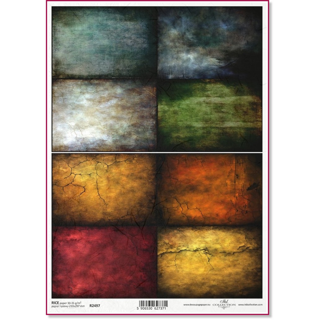 Декупажна хартия ITD Collection - Цветни напукани фонове Декупажна хартия ITD Collection - Цветни напукани фонове - A4 -