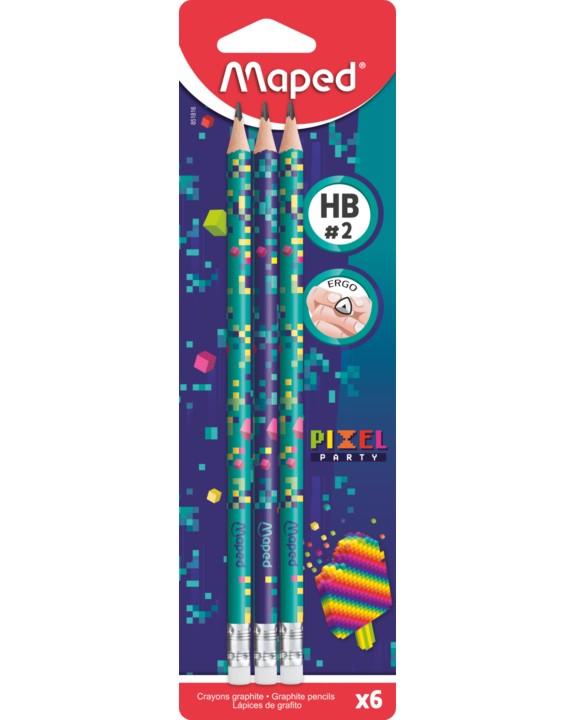Графитни моливи HB Maped Графитни моливи HB Maped - 6, 12 или 72 броя с гумички от серията Pixel party -