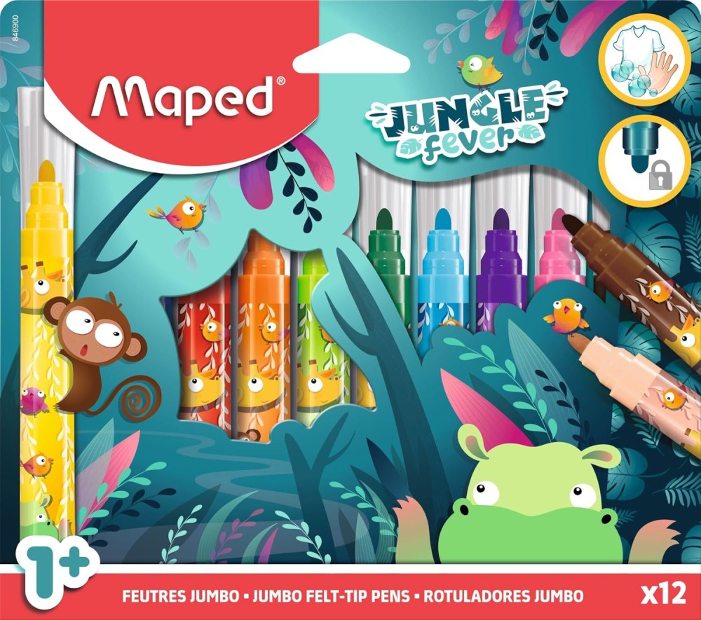 Флумастери Maped Jumbo Флумастери Maped Jumbo - 12 цвята от серията Jungle Fever -