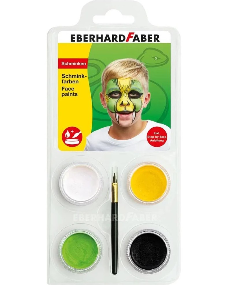 Бои за лице Eberhard Faber Snake Бои за лице Eberhard Faber Snake - 4 цвята x 4 g, с четка - боя