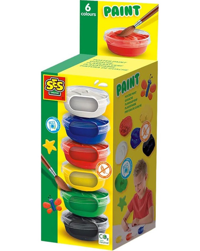 Бои за плакати SES Creative Бои за плакати SES Creative - 6 цвята x 45 ml - боя
