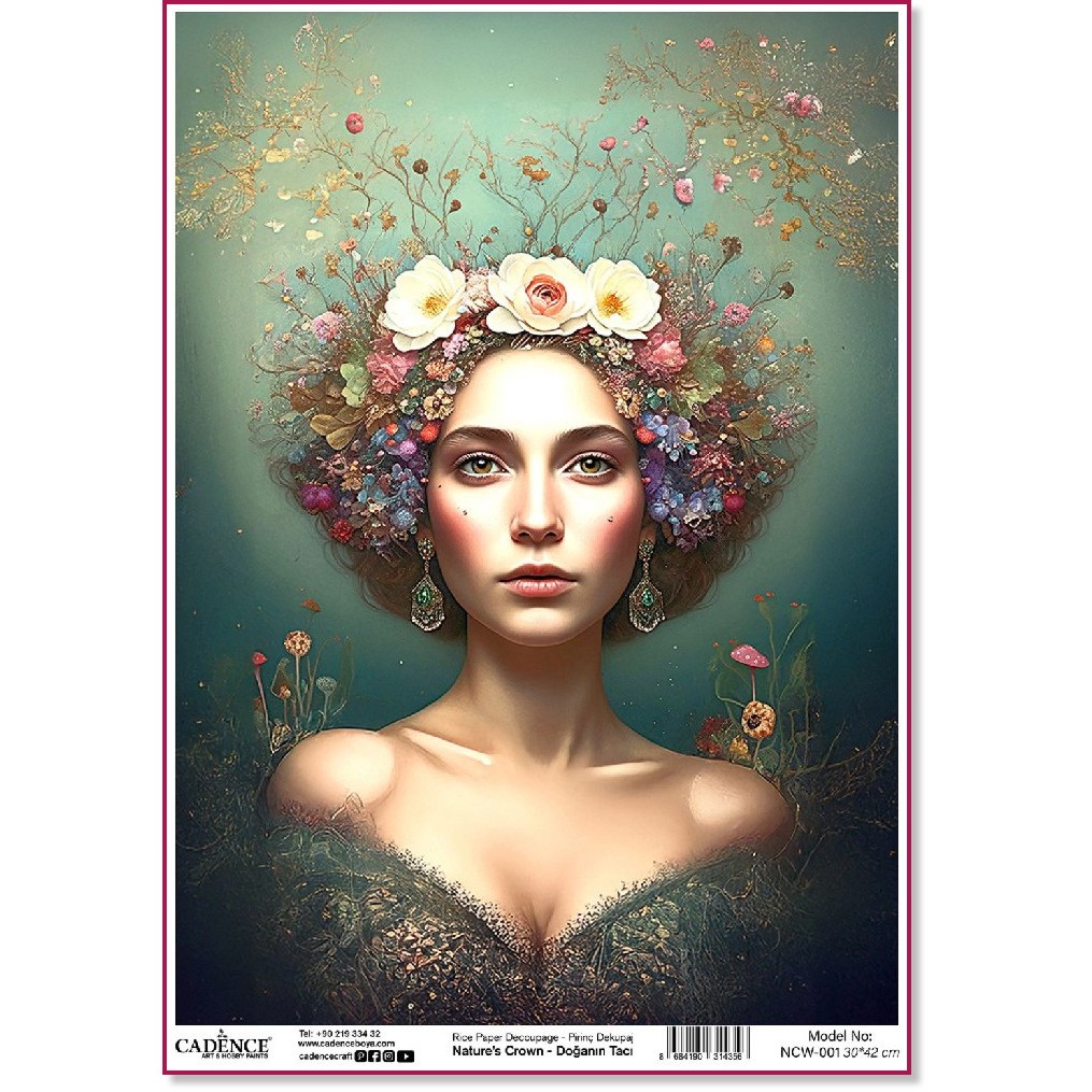 Декупажна хартия CADENCE - Жена и цветя Декупажна хартия CADENCE - Жена и цветя - A3 -
