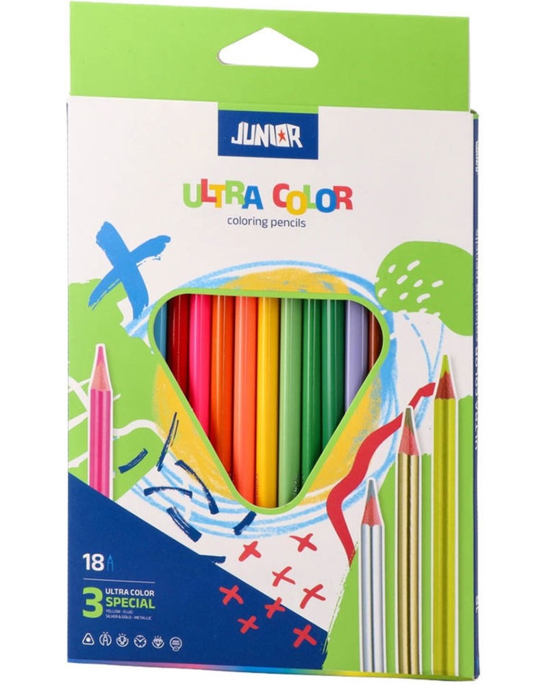 Цветни моливи Junior Ultra Color Цветни моливи Junior Ultra Color - 15 цвята + 3 металикови -