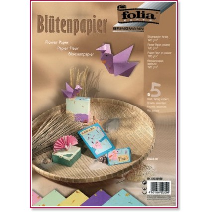 Цветна ръчна хартия Folia Bringmann Цветна ръчна хартия Folia Bringmann - 5 листа, 23 x 33 cm, 120 g/m<sup>2</sup> -